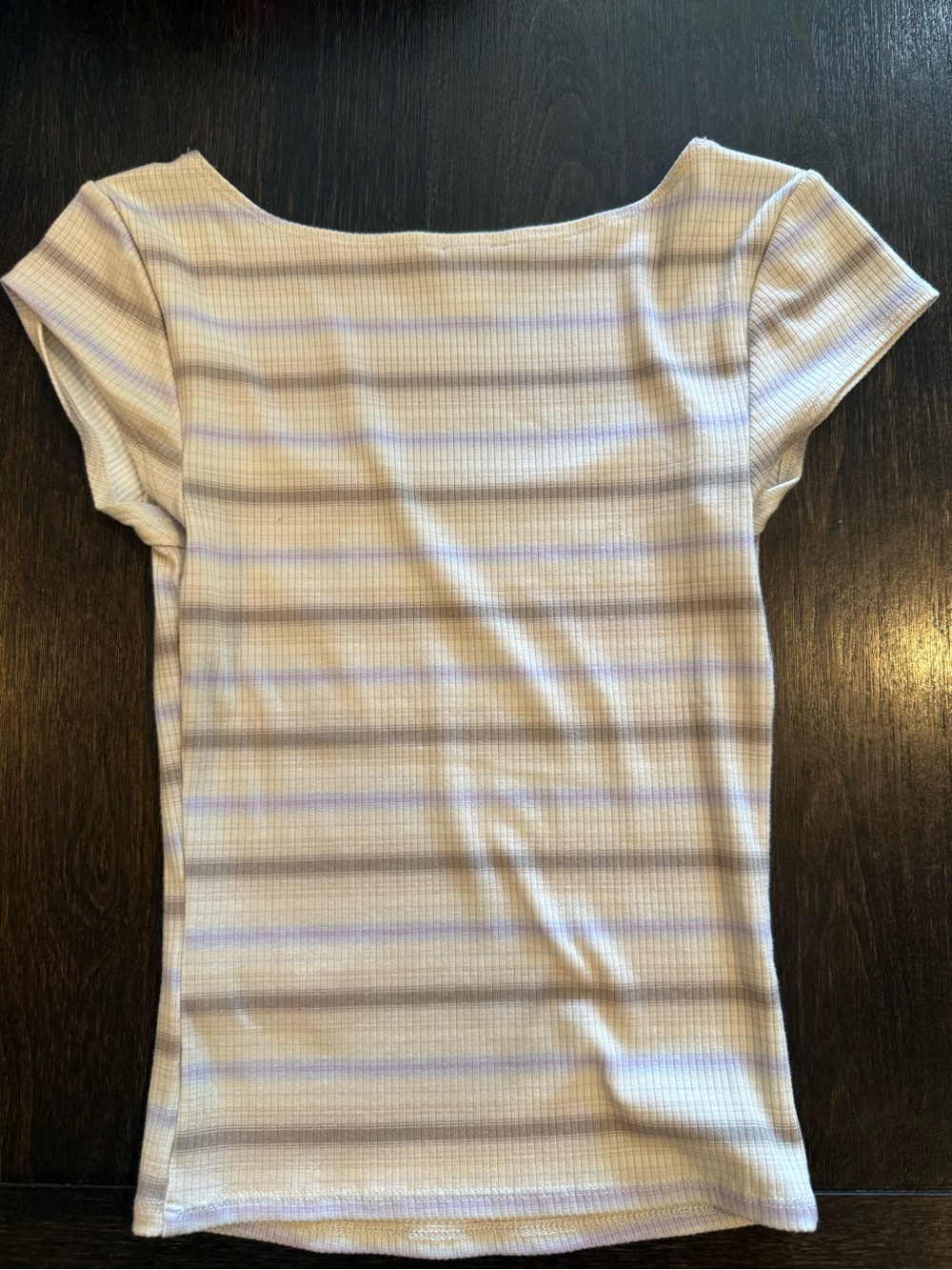 BDG Cream Ribbed Scoop Neck Tee with Light Purple & Tan Stripes - Picture 3 of 3